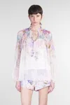Zimmermann Multicolour Floral Top With High Neckline And Tie Detail