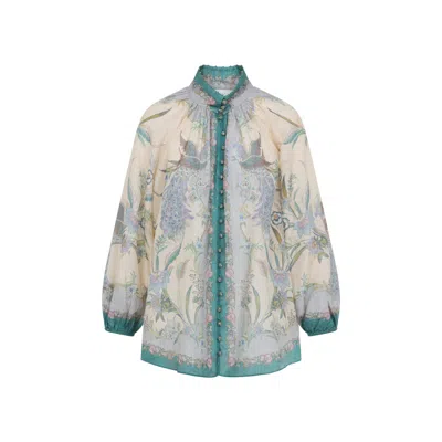 Zimmermann Indra Printed Metallic Cotton And Silk-blend Blouse In Multi