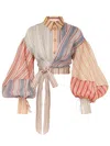 Zimmermann Striped Top With Balloon Sleeves And Tie Waist In Multi
