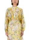 Zimmermann Acacia Scalloped Floral-print Ramie-voile Blouse In Yellow