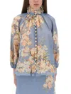 Zimmermann Womens Cascadian Billow Floral Woven Blouse Teal Blue Botanical In Multi