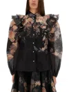 Zimmermann Crush Frill Sleeve Floral Blouse In Black Floral