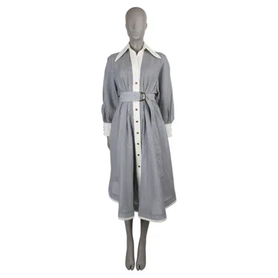 Pre-owned Zimmermann Blue & White Cotton 2025 Hypnotic Tuck Striped Shirt Dress 0 Xs