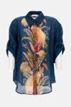 Zimmermann Womens Dark Blue Palm Floral Ascension Relaxed-fit Silk Shirt Xs