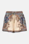 Zimmermann 'ascension' Multicolor Shorts With Elastic Drawstring And All-over Print In Blue