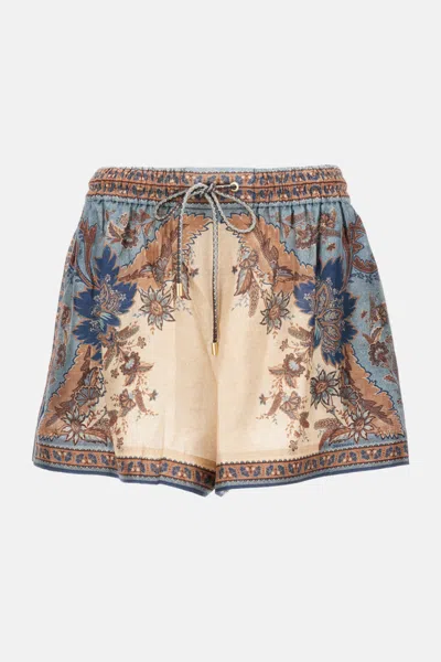 Zimmermann Blue Ascension Printed Silk Shorts