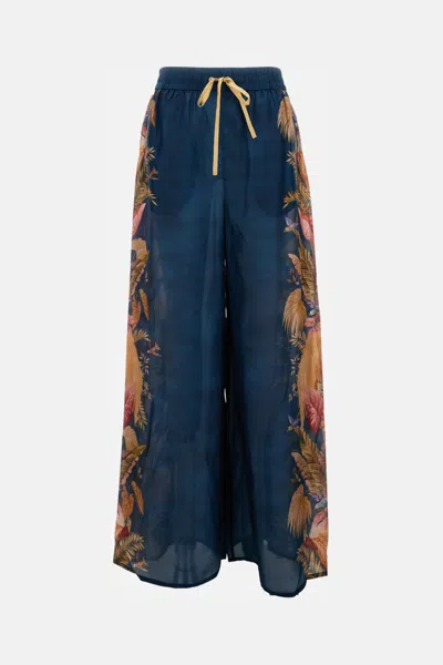 Zimmermann Blue Ascension Printed Silk Trousers