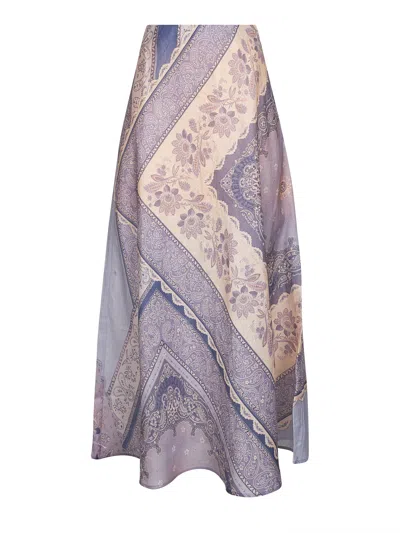 ZIMMERMANN BLUE BANDANA PRINT LINEN LUCKY LONG SKIRT