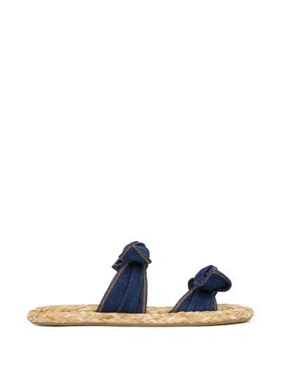 Zimmermann Carousel Bow-detail Woven-sole Flat Sandals In Blue