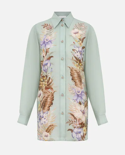 ZIMMERMANN BLUE COCO PRINTED SILK SHIRT