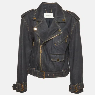 Pre-owned Zimmermann Blue Denim Belted Crush Biker Jacket M