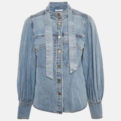 Zimmermann Blue Denim Neck Tie-up Blouse