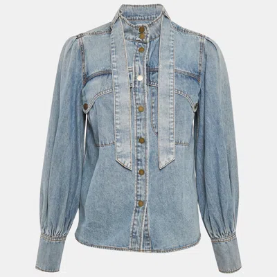 Zimmermann Blue Denim Tie-up Neck Blouse