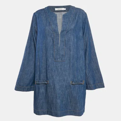 Pre-owned Zimmermann Blue Denim Wylie Braid Detail Mini Dress Xl