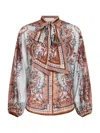 Zimmermann Paisley Floral Pure Silk Blouse With Self-tie Neck Detail In Multi
