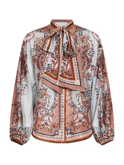 Zimmermann Blue Floral Paisley-print Silk Habotai Aster Tie Shirt In Multi