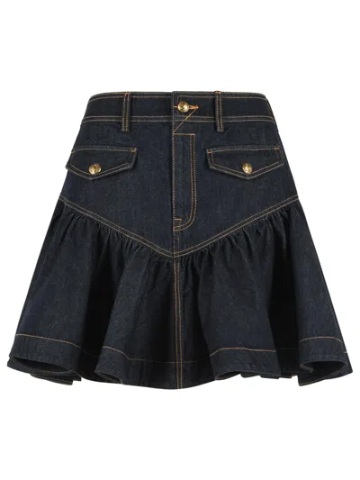 Zimmermann Blue Frill Onyx Flared Hem Denim Mini Skirt In Black