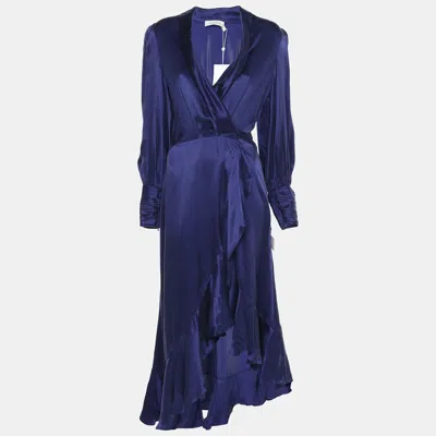 Pre-owned Zimmermann Blue Indigo Silk Belted Maxi Dress S