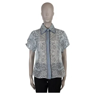 Pre-owned Zimmermann Blue Linen 2024 Matchmaker Bandana Paisley Shirt 2 M