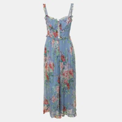 Pre-owned Zimmermann Blue Multicolor Floral Printed Chiffon Bellitude Corset Jumpsuit M