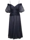 Zimmermann Black Off-shoulder Pleated Midi Dress In Blue