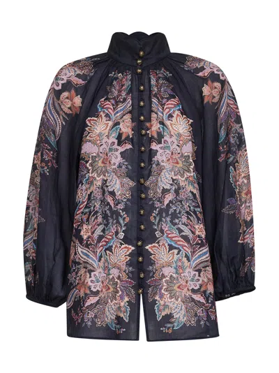 ZIMMERMANN BLUE PAISLEY RAMIE RHIANNON BLOUSE