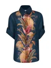 Zimmermann Womens Dark Blue Palm Floral Ascension Relaxed-fit Silk Shirt Xs In Multi