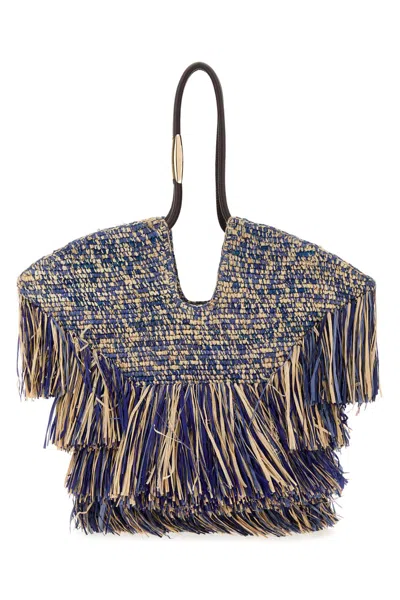 Zimmermann Blue Raffia Medium Goldentime Shopping Bag In Multi