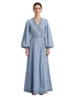 Zimmermann Blue Solid V Neck Maxi Dress In Blue