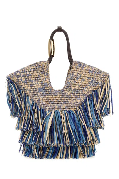 Zimmermann Blue? Wait No Brand-small Raffia Mini Shopping Handbag With Golden Hardware In Multi