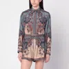 Zimmermann Womens Blue Cream Indienne Ascension Manstyle Graphic-pattern Silk Shirt