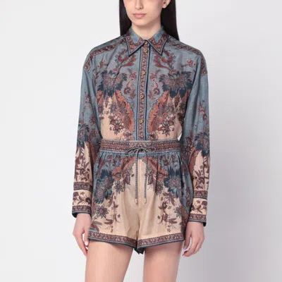 Zimmermann Blue/cream Ascension Shirt With Floral Print