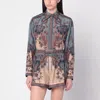 Zimmermann Womens Blue Cream Indienne Ascension Manstyle Graphic-pattern Silk Shirt