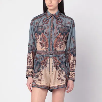 Zimmermann Blue/cream Ascension Shirt With Floral Print Women