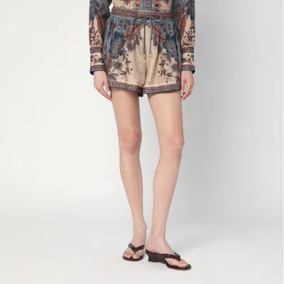 ZIMMERMANN BLUE/CREAM ASCENSION SHORTS WITH FLORAL PRINT
