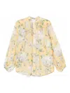 Zimmermann Acacia Scalloped Floral-print Ramie-voile Blouse In Yellow