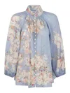 Zimmermann Cascadian Lace-trimmed Floral-print Ramie Blouse In Multi