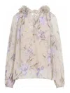 Zimmermann Embellished Floral-print Silk-crepon Blouse In Multi