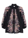 Zimmermann Rhiannon Billow Blue Blouse With High Neck And All-over Paisley Print In Ramie Woman In Black