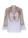 Zimmermann Multicolor Blouse With Ruched Collar And All-over Paisley Motif In Viscose Woman In Blue