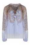 Zimmermann Printed Crepe Hypnotic Blouse In Blue