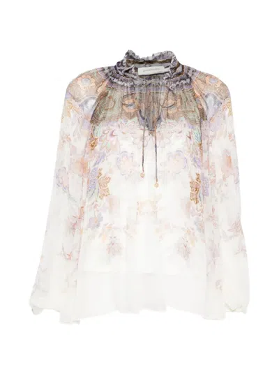 Zimmermann Blusa Luna Con Maniche A Sbuffo In White