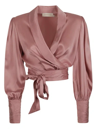 Zimmermann Blush Pink Silk Cropped Blouse