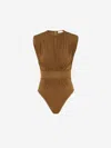 Zimmermann Silk Jersey Bodysuit With Gathered Detailing In Brown
