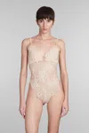 Zimmermann Illustration Velvet-trimmed Lace Bodysuit In Beige