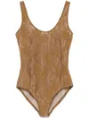Zimmermann Beige Floral Lace Bodysuit With Semi-sheer Design In Haz Hazelnut