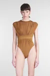 Zimmermann Silk Jersey Bodysuit With Gathered Detailing In Taupe