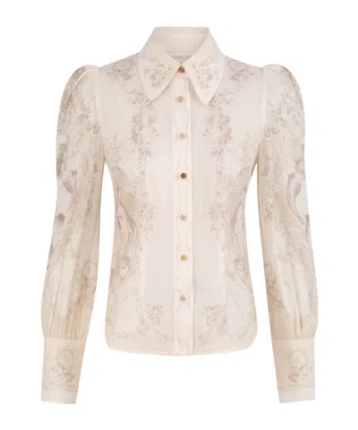 Zimmermann Slim Fit Stamp Print Shirt In Nude