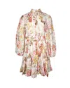 Zimmermann Bonita Floral-print Broderie Anglaise Belted Mini Dress In Multicolor Linen In Multi