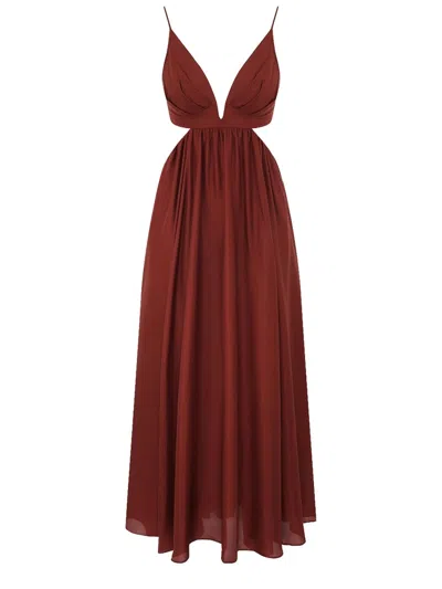 Zimmermann Bordeaux Deep V-neck Open Back Silk Dress In Burgundy